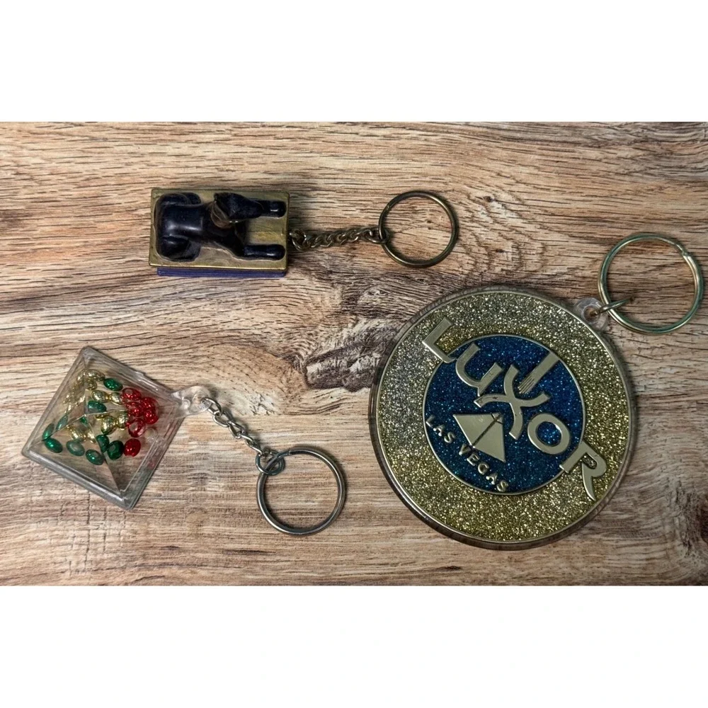 Luxor Las Vegas Keychain Lot Gold Blue Anubis Pyramid Glitter Souvenir Kitsch